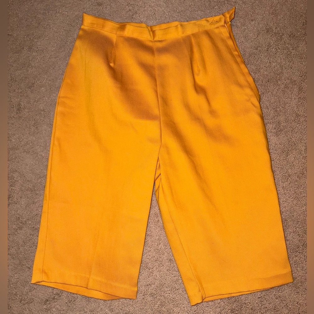 Vintage 1950s 1960s Orange Cotton Bermuda Shorts Long 25" Waist Clam Diggers XS - Picture 3 of 5